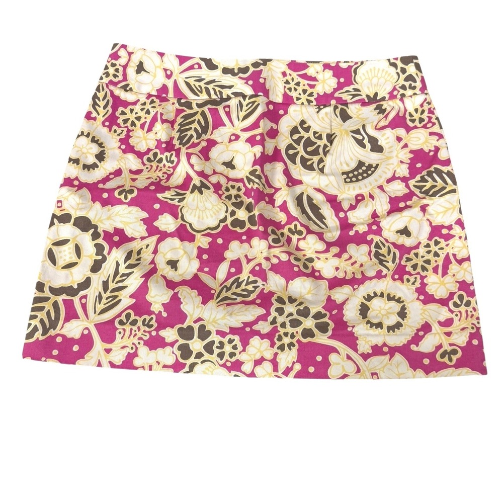 J. Crew Stretch Pink Floral Mini Skirt Size 6 Cotton Spandex A-Line Side Zip